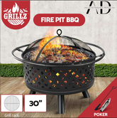 Fire Pit BBQ 2-in-1 Grill Smoker Portable Outdoor Fireplace Heater Pits 30"